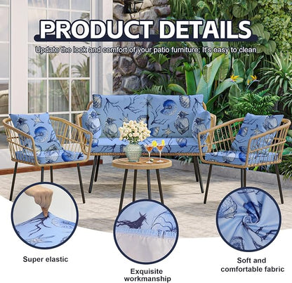8Pcs Patio Cushion Covers, Outdoor Stretch Cushion Covers, Washable | Stretch Fit, Replacement, Washable and Reusable Furniture Protectors, Fits most patio furniture cushion covers, Cover Only