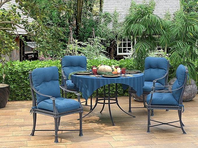 Outdoor Chair Cushions, Fade Resistant Replacement Tufted Cushion for Patio Dining Chair, Set of 2, Teal Blue