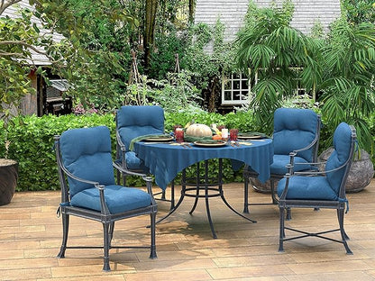 Outdoor Chair Cushions, Fade Resistant Replacement Tufted Cushion for Patio Dining Chair, Set of 2, Teal Blue