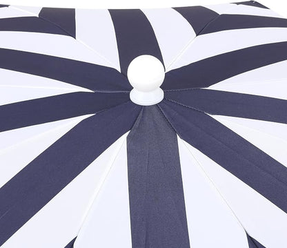 JONATHAN Y Mariner 6.5 ft. Striped Fringe Beach Umbrella, Navy/White | Push-Button Tilt, UV 50 Protection, Matching Carry Bag, Iron Pole, Wind Vent, Scalloped Round Canopy, Coastal Style