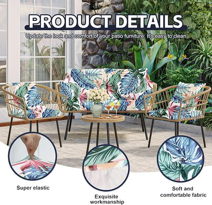 8Pcs Patio Cushion Covers, Outdoor Stretch Cushion Covers, Washable | Stretch Fit, Replacement, Washable and Reusable Furniture Protectors, Fits most patio furniture cushion covers, Cover Only