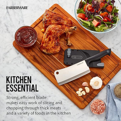 Farberware Edgekeeper 6-Inch Cleaver Knife with Self-Sharpening Blade Cover, High Carbon-Stainless Steel Kitchen Knife with Ergonomic Handle, Razor-Sharp Knife, Black