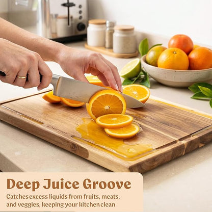 Acacia Wood Cutting Boards for Kitchen Set of 3, Juice Groove | Non Toxic Wooden Chopping Boards, Knife Friendly, Large Kitchen Boards for Meat, Cheese, Charcuterie & Serving