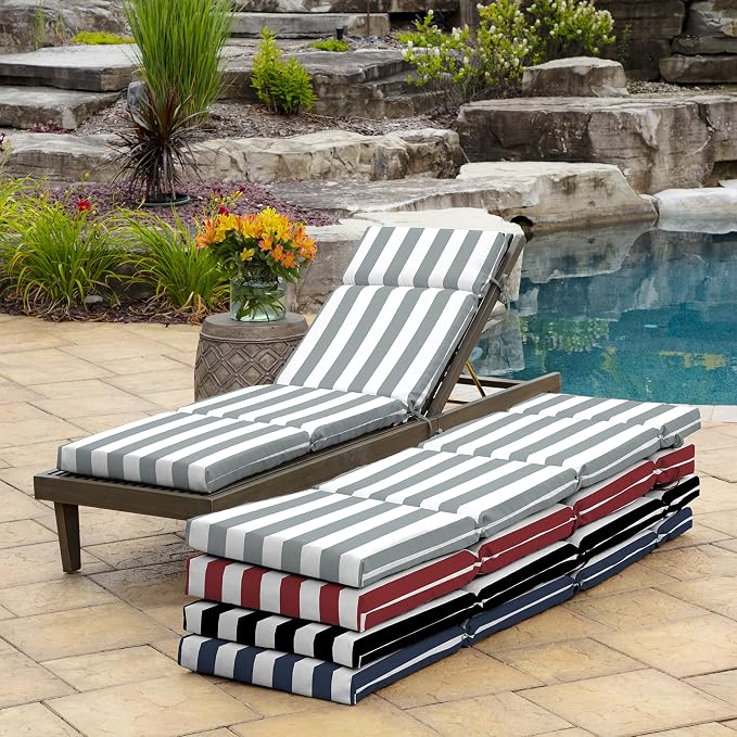 Arden Outdoor Chaise Cushion, 21 in x 72 in, Weather-Proof, Rain-Proof, Fade Resistant Patio Cushion for Chaise Lounger Stone Grey Cabana Stripe | Lounge Cushion, Weather-Proof, Rain-Proof, Fade Resistant for Chaise Lounger Stone, Mold and Mildew Resis...