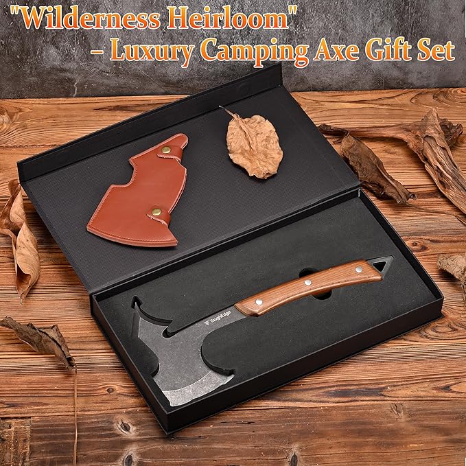 ⁠Tactical Tomahawk Axe, Survival Camping Throwing Axe with Leather Sheath & Gift Box - High Carbon Steel Blade, Acacia Wood Handle for Outdoor Survival Gear, Emergency Tool by ToughEdge⁠