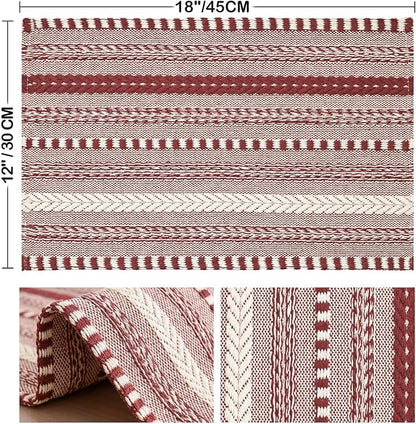 Artoid Mode Red Farmhouse Woven Braided Stripe Placemats Set of 6,12x18 Inch Seasonal Holiday Table Mats Party Kitchen Dining Decoration