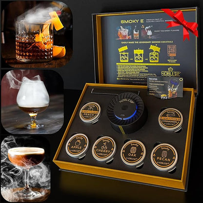 NOBLESIP® New Whiskey Smoker 𝗣𝗥𝗘𝗠𝗜𝗨𝗠 Electric Kit. Innovative Automatic Smoking, no Torch Needed. Easily Make Aromatic Smoked Cocktails, Bourbon, Old Fashioned. Smoky E