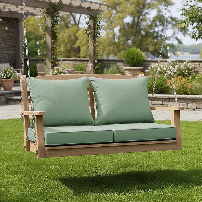 Summsun Outdoor Cushions for Patio Furniture, Faux Linen Water Resistant Backrest and Deep Seat Cushion Set with Removable Cover, Ties, Non-Slip Bottom, 22 x 22 Inch, Sage Green, Set of 2