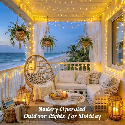 JMEXSUSS Remote Control String Lights Battery Operated Classroom Lights | Waterproof, 66ft 200 LED Warm White Christmas Lights Outdoor Indoor, Twinkle Classroom Dorm Lights for Bedroom Patio Decor