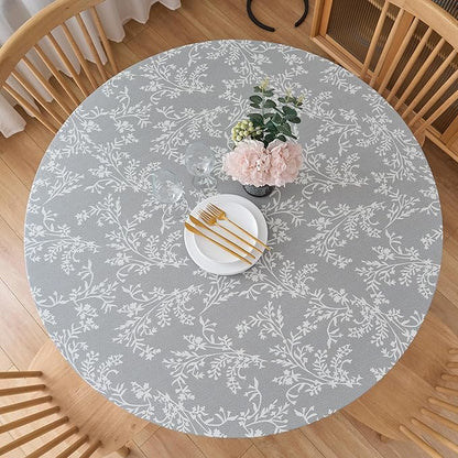 LIBERECOO Round Fitted Tablecloth with Elastic, Flannel Backed Vinyl Tablecloths for 40" - 44" Tables, Waterproof Wipeable Reusable Plastic Table Cloth for Indoor & Outdoor, Urban Fog
