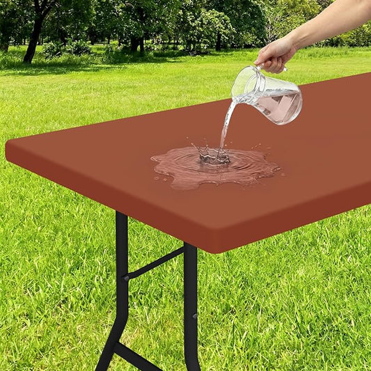Smiry Rectangle Tablecloth, Elastic Fitted Flannel Backed Vinyl Tablecloths for 6ft Folding Tables, Waterproof Wipeable Table Covers for Indoor, Outdoor, Picnic and Camping (Terracotta, 30"x72")