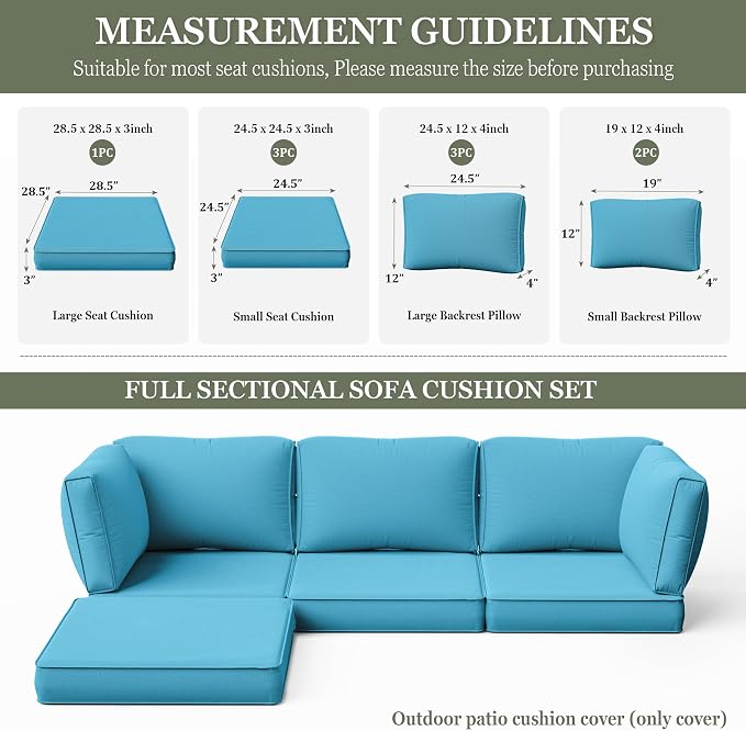 9 Pcs Outdoor Patio Cushions Covers Replacement Sets, Covers Only | 9 Pcs Patio Cushions Covers Replacement UV Resistant, Water Anti-Slip, Heavy-Duty Zippers for 5 Pcs Patio Furniture Set