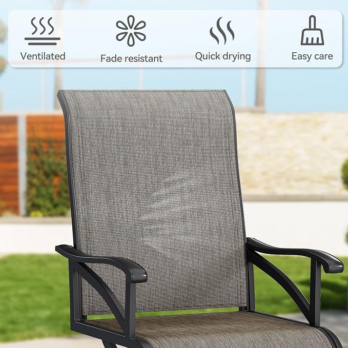 DWVO 2 Set Outdoor Swivel Chairs, Premium Patio Swivel Chairs High Back & Heavy Duty Frame, All Weather Outdoor Swivel Chairs Set of 2 for Porch Lawn Patio, Brown