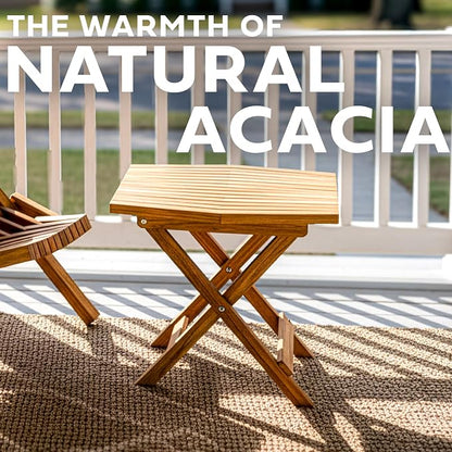 Melino Wooden Folding Outdoor Side Table 18x16x16 in, FSC Certified Acacia Wood Weatherproof Small Table for Patio, Porch, Pool, Backyard, Garden, Balcony & Deck - Natural