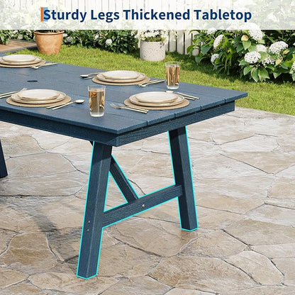 Garvee Outdoor Patio Dining Table Set for 4, 5 Piece Outdoor HDPE Dining Furniture Tables Set with Umbrella Hole, Aluminum Frame, All-Weather Garden Table and 6 Chairs for Backyard Poolside, Navy Blue