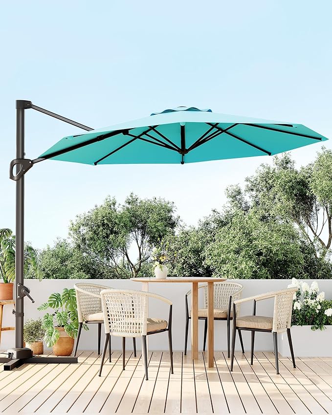 GarveeLife 10FT Patio Umbrella Outdoor Large Cantilever Umbrella Market Sun Shade Windproof Offset Umbrella with 360-Degree Rotation for Garden Deck Pool Patio