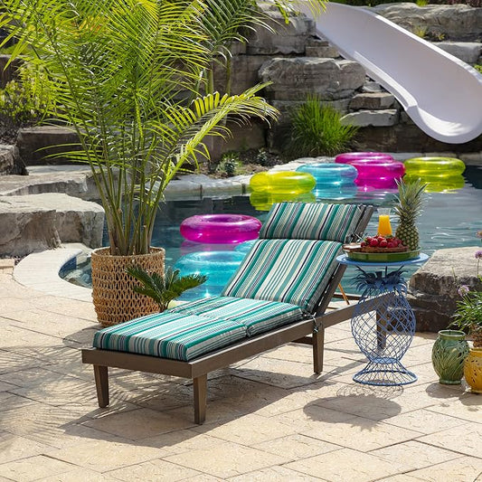 Arden Outdoor Chaise Cushion, 21 in x 72 in, Weather-Proof, Rain-Proof, Fade Resistant Patio Cushion for Chaise Lounger Teal Cobalt Stripe | Lounge Cushion, Weather-Proof, Rain-Proof, Fade Resistant for Chaise Lounger, Mold and Mildew Resistant