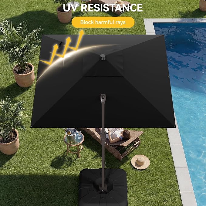 10x10FT Cantilever Outdoor Umbrella, 360° Rotating Large Offset Square Patio Umbrella, Ideal for Garden Backyard Deck Courtyard, Black