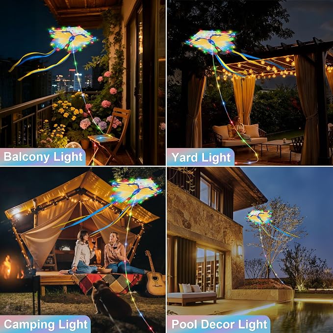 Toodour Solar Butterfly Lights Outdoor, 2.9Ft 174 LED Waterproof Kite Butterfly Garden Decor, 8 Modes Multicolor Solar Garden Lights for Home Yard Patio Camping Decor- Blue & Yellow Butterfly