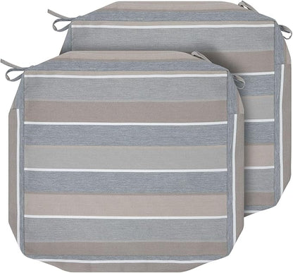 Magpie Fabrics Indoor Outdoor Cushion Cover Replacement 2 Pack, NO Insert! Water Repellent Slipcover with Ties Decor for Patio Garden Chair Sofa Bench Wicker(Grey Striped, 22x20x4 Inch)