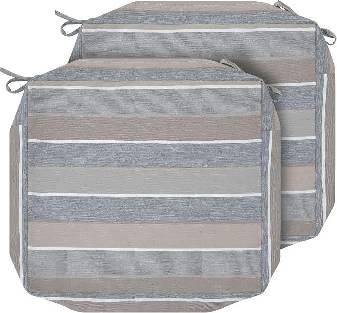 Magpie Fabrics Indoor Outdoor Cushion Cover Replacement 2 Pack, NO Insert! Water Repellent Slipcover with Ties Decor for Patio Garden Chair Sofa Bench Wicker(Grey Striped, 24x22x4 Inch)