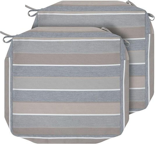 Magpie Fabrics Indoor Outdoor Cushion Cover Replacement 2 Pack, NO Insert! Water Repellent Slipcover with Ties Decor for Patio Garden Chair Sofa Bench Wicker(Grey Striped, 24x22x4 Inch)