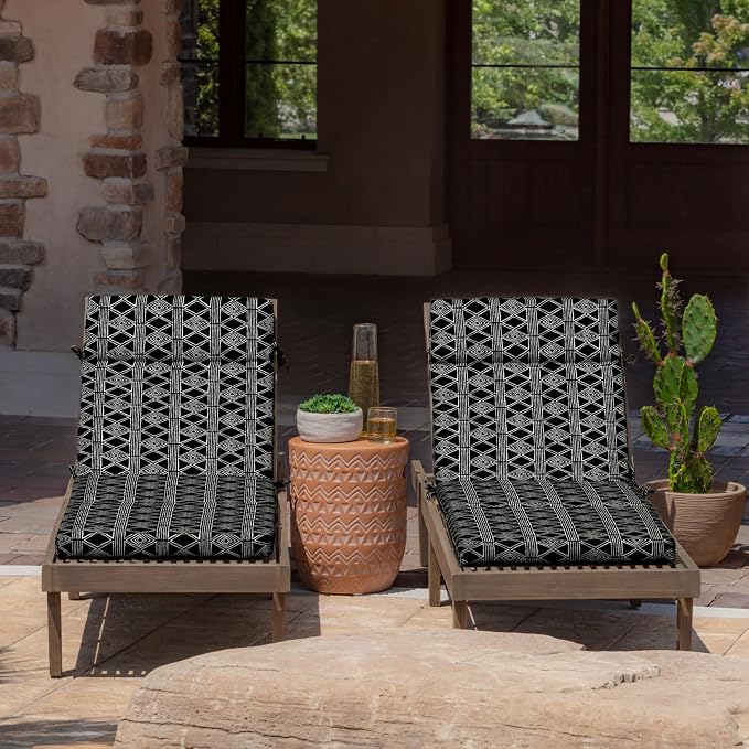 Arden Outdoor Chaise Cushion, 21 in x 72 in, Weather-Proof, Rain-Proof, Fade Resistant Patio Cushion for Chaise Lounger Black Global Stripe
