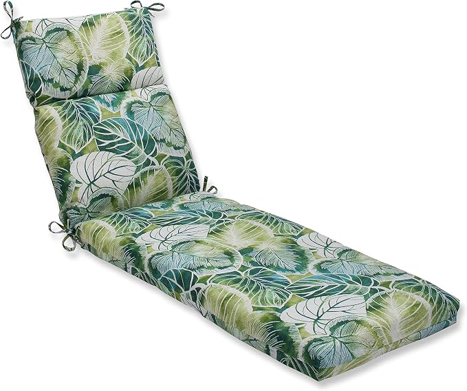 Pillow Perfect Botanical Indoor/Outdoor 1 Piece Split Back Chaise Lounge Cushion, 1 Count, 72.5" x 21", Green/Ivory Key Cove