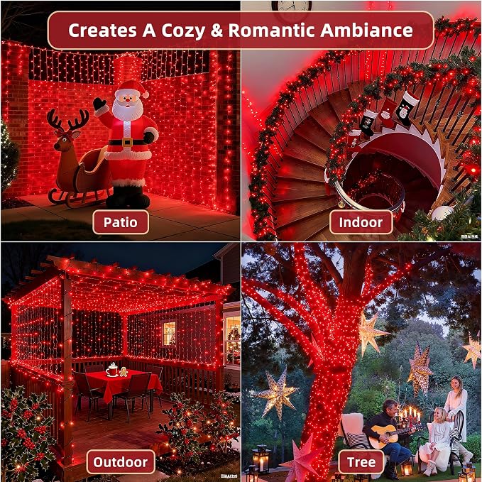 300LED 75FT Valentines Lights Indoor, LED Valentines Decoration Lights with 12 Modes & Timer Memory, Dimmable Plug in Waterproof LED Xmas Light for Yard Trees Wedding Party Holiday Red