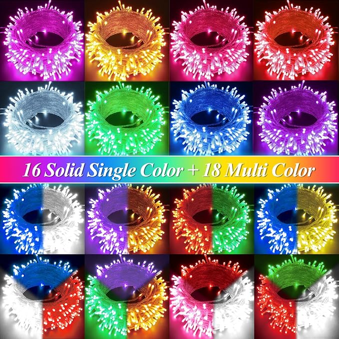 Pooqla 2 Pack Color Changing String Lights Battery Operated, Total 33.3ft 100 LED 34 Colors Battery Christmas Lights with Remote Indoor Outdoor Decorations Bedroom Classroom Porch Party Yard Decor
