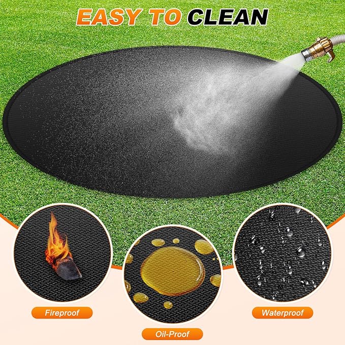 M METERXITY Round Fire Pit Mat, 48 Inch/ 121cm Fireproof Under Grill Mat for Outdoor Grill, Oil-Proof Waterproof Circular BBQ Pad for Deck & Patio