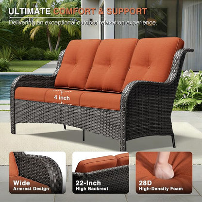 Joyside Outdoor Patio Couch, 3 Seater Outdoor Wicker Sofa with High Back, Deep Seating, Wide Armrest, Thickened Cushions, Patio Sofa for Deck, Porch Use