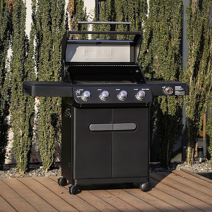 Monument Grills Mesa Series, Outdoor Barbecue Stainless Steel 4 Burner Propane Gas Grill, 52,000 BTU Patio Garden Barbecue Grill with Side Burner and Knob Controls, Mesa425 with BBQ Cover