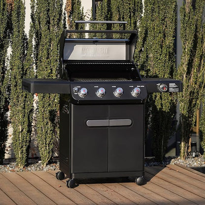 Monument Grills Mesa Series, Outdoor Barbecue Stainless Steel 4 Burner Propane Gas Grill, 52,000 BTU Patio Garden Barbecue Grill with Side Burner and Knob Controls, Mesa425 with BBQ Cover