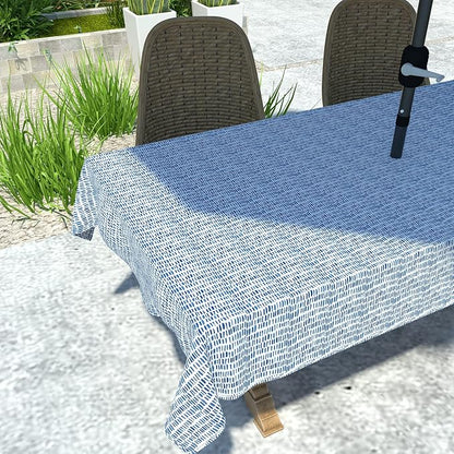 LVTXIII Outdoor Tablecloth with Umbrella Hole and Zipper, 60 x 84 Inch Water-Repellent Patio Table Cloth, Rectangle Table Covers for Backyard Garden, Pebble Blue