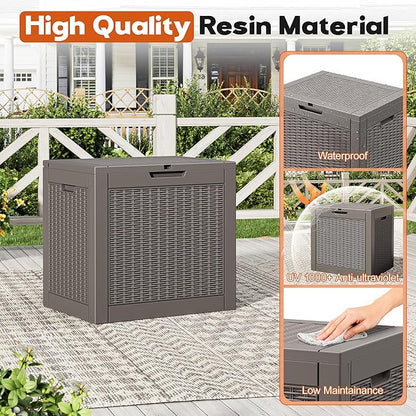 Outdoor Storage Box, Resin Deck Boxes Indoor and outdoor, Waterproof Storage Box Lockable Lid (Grey, 35 Gallon)