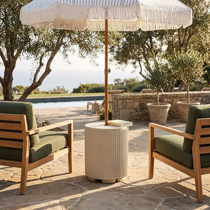 Patio Table for Umbrella, Pool Side Table, 2 Pack, Beige | Adjustable Knob, 1.5Inch Umbrella Hole, All Weather Material