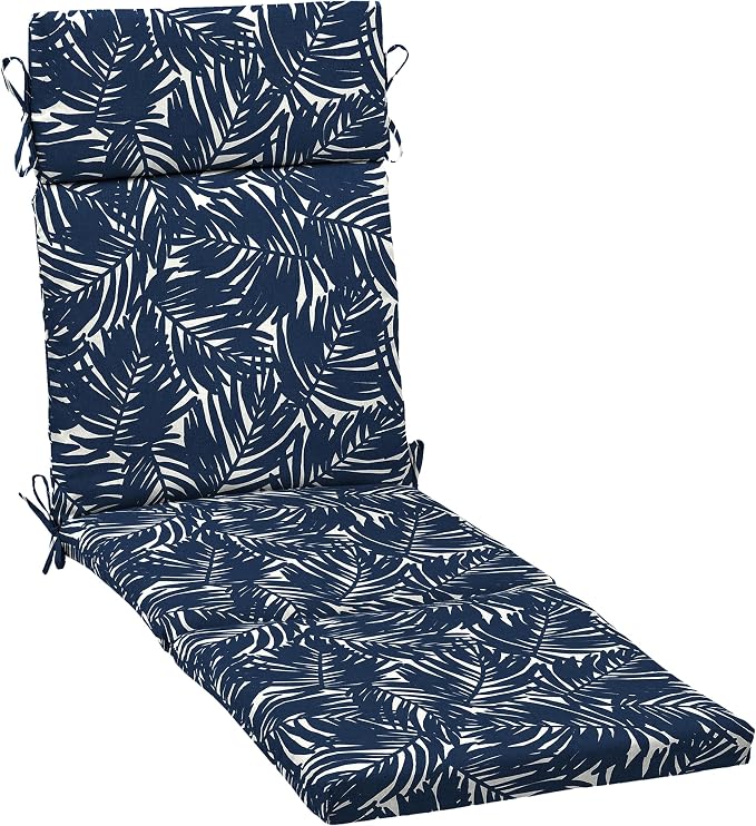 Arden earthFIBER Outdoor Chaise Cushion, 21 x 72, Rain-Proof, Fade Resistant, Cushion for Chaise Lounger Navy Blue King Palm