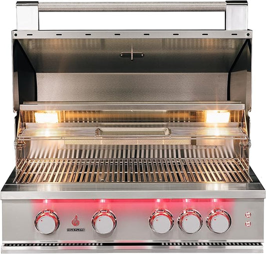 32-Inch 4 Burner Natural Gas Grill, 14,000 BTU Output, Stainless Steel Built-In Outdoor Grill with Rear Infrared Burner and Grill Lights