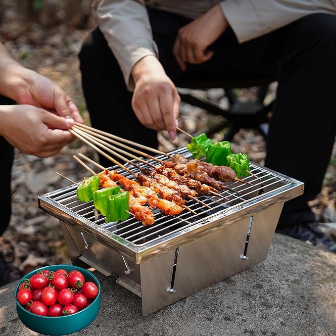 Barbecue Charcoal IGT Grill, Folding Stainless Steel Instant Setup Charcoal Grill For IGT Table, Portable BBQ Tool Kits For Outdoor Camping Hiking