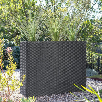 SUNNYPARK Large Rectangular Planter for Outdoor Rattan Block Box 38x11x30'' | All-Weather, Handmade PE Rattan, Removable Liner, Indoor Outdoor, Patio Porch Garden, Modern Design for Plants Flowers