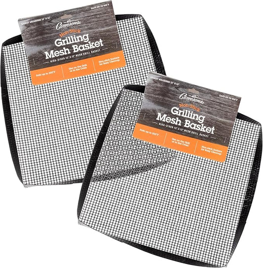 BBQ Grilling Mesh Basket 2 Pack (12"x12") Heavy Duty 100% Non Stick Reusable Grilling Basket for Indoor Cooking & Outdoor Barbecue Grilling - Raised Sides to Keep Food Inside - Great Father's Day Gift