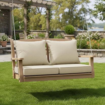 Summsun Patio Chair Cushions Set of 2, Faux Linen Outdoor Furniture Cushions, Water Resistant Backrest and Deep Seat Cushion Set with Ties, Removable Cover, Non-Slip Bottom, 24 x 24 Inch, Beige
