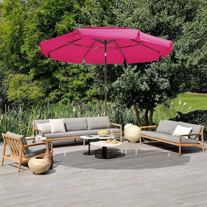 JEAREY 3 Tiers 9 FT Patio Umbrellas Outdoor Table Umbrella with Push Button Market Umbrella 8 Sturdy Ribs UV Protection Waterproof for Garden,Pink