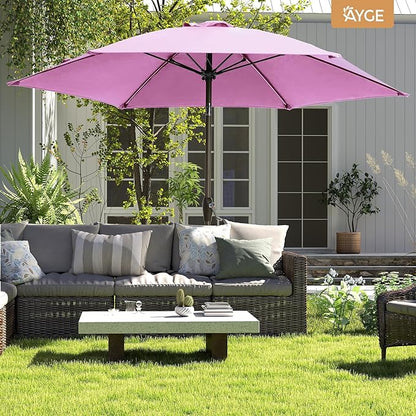 Ayge 7.5FT Large Outdoor Patio Umbrella Market Table Umbrella-UV Resistant, Easy Push Button Tilt and Crank, 6 Sturdy Fiberglass Ribs Heavy-Duty Pool Umbrella for Deck, Backyard,Garden, Yard,Purple