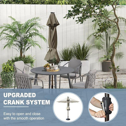 EliteShade USA 10-Year-Non-Fading 10ft Market Patio Umbrella, Commercial Grade Table Sun Umbrella with 80 Solar LED Lights, Crank Open, Windproof & UPF 50+ UV Protection for Garden, Deck, Pool, Backyard, No Tilt, Taupe