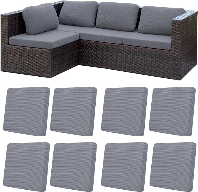 8Pcs Patio Cushion Covers, Outdoor Stretch Cushion Covers, Washable | Stretch Fit, Replacement, Washable and Reusable Furniture Protectors, Fits most patio furniture cushion covers, Cover Only