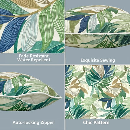 LVTXIII 2 Pack Outdoor Lumbar Pillow Covers 12x20 Inch with Piping, Water-Repellent Back Cushion Covers ONLY for Patio Furniture, Sofa, Garden Bench, Lush Leaf Green