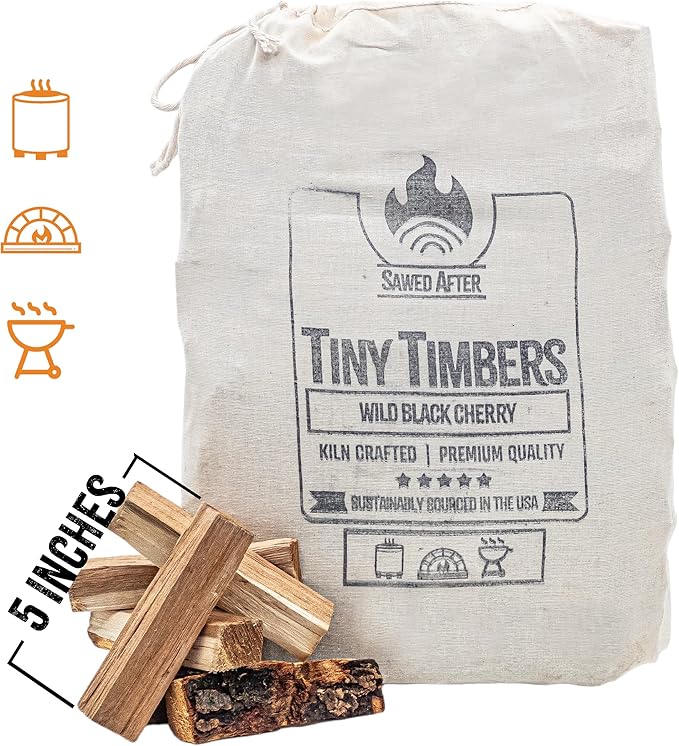 The Tiny Timbers USDA Grade Kiln Dried Hardwood for Table Top Fire Pit and Pizza Oven | Compatible with Solo Stove Mesa & Mesa XL | 5" Splits | USA Sourced | 15 lb. | 1000+ cu. in. | Wild Black Cherry
