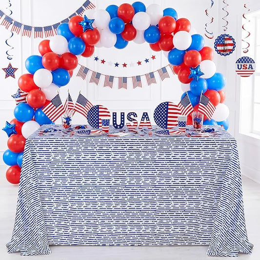 B-COOL Independence Day Table Cloth 4th of July Decoration 58x84inch American Flag Blue White Striped Star Dresser Scarves Holiday Table Overlays Party Celebration